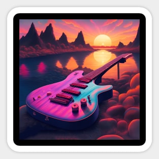 80s Style Beautiful Guitar in a Sunset Retro Vintage Travel Artwork Sticker